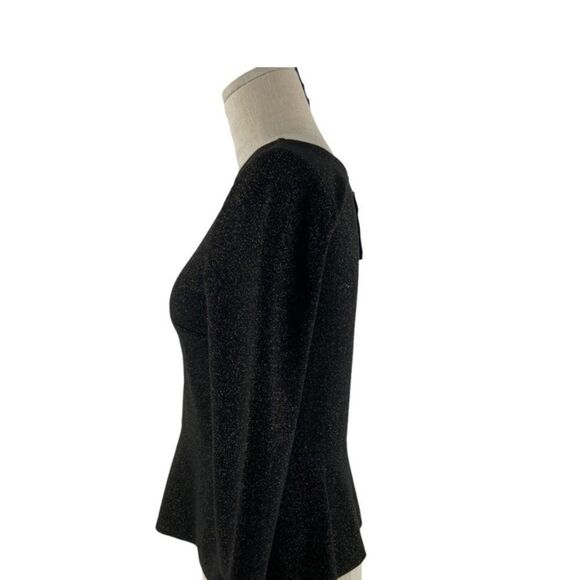 Loft Peplum Sparkle 3/4 Sleeve Black & Gold Shimmer Blouse Career Top size XS - Picture 4 of 15